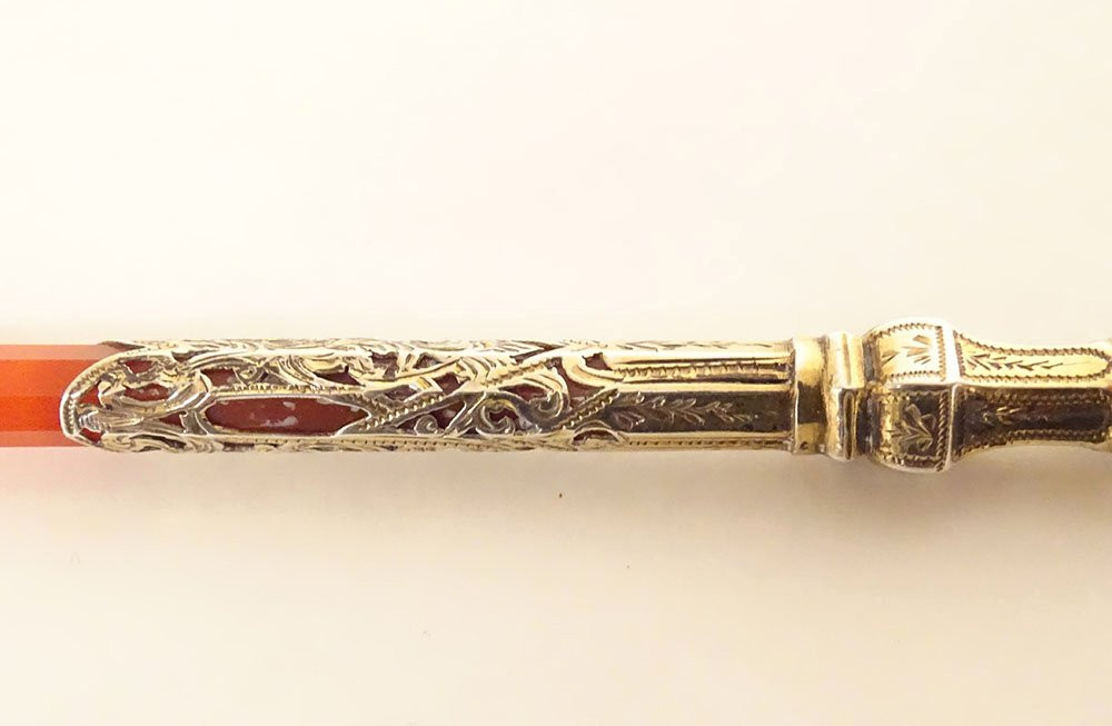 Silver Gilt Agate Pen Holder Signed Mallat, Patented 19th Century-photo-3