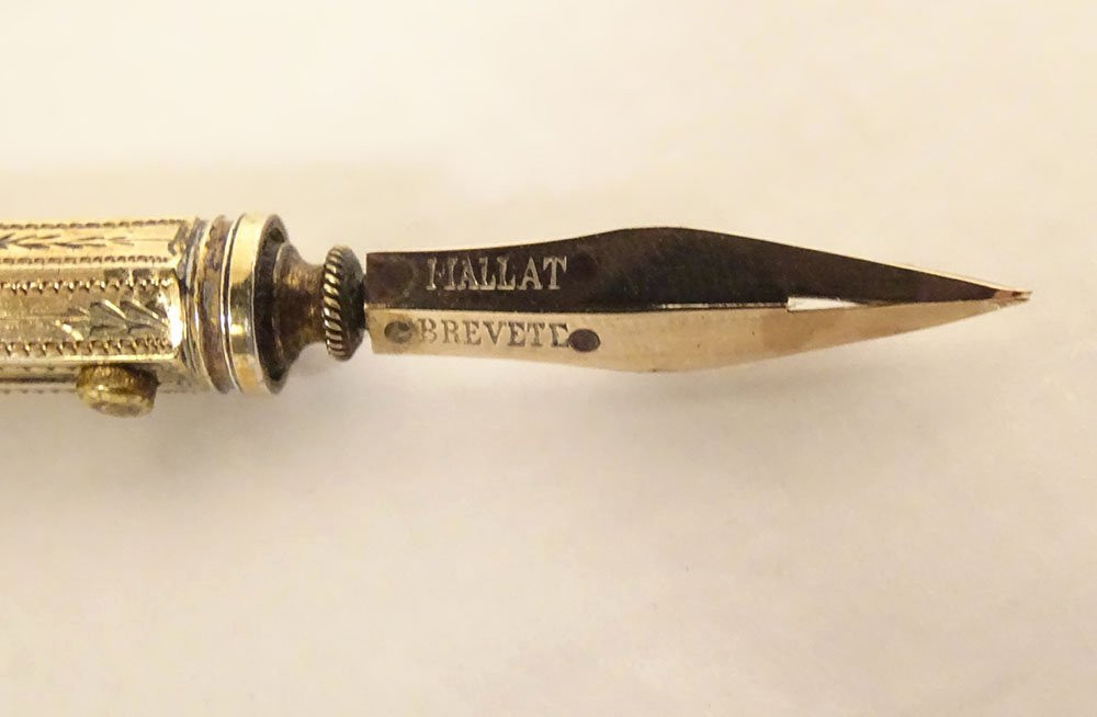 Silver Gilt Agate Pen Holder Signed Mallat, Patented 19th Century-photo-4
