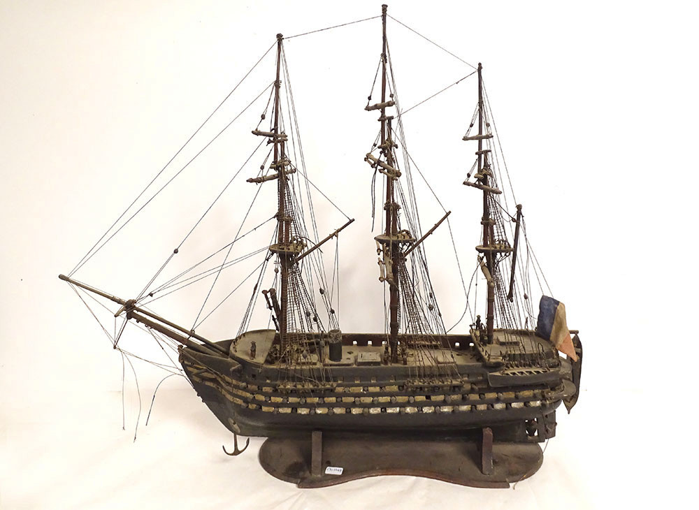 French Ship Model, Three-masted Sailing Ship, Mixed Ship, France, 19th Century