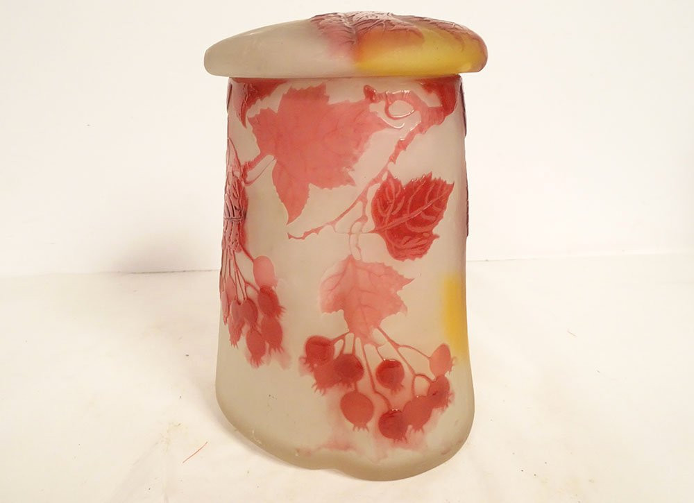 Biscuit Box Covered Pot Glass Paste Gallé Currants Art Nouveau Late 19th Century-photo-4