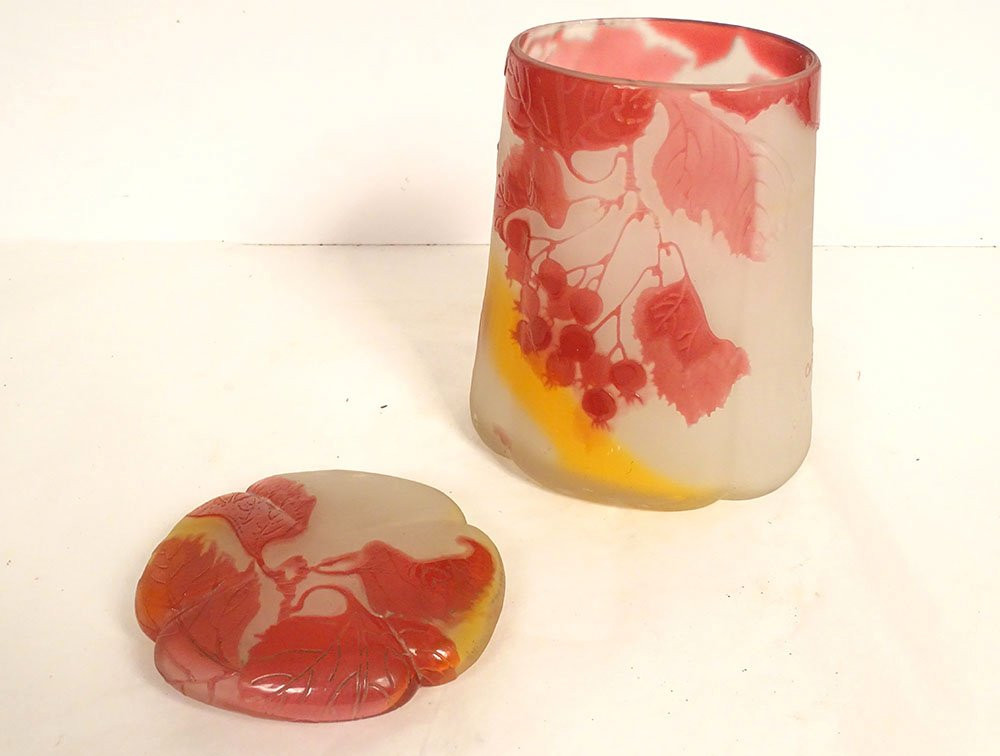 Biscuit Box Covered Pot Glass Paste Gallé Currants Art Nouveau Late 19th Century-photo-5