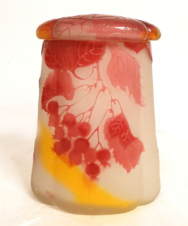 Biscuit Box Covered Pot Glass Paste Gallé Currants Art Nouveau Late 19th Century