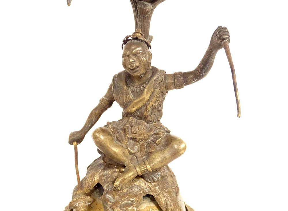 Sonnette de table bronze à l'Amérique personnage indien palmier fin XIXème-photo-3