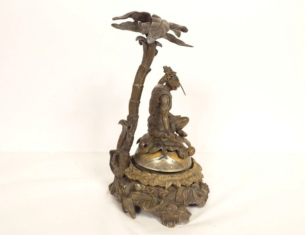 Sonnette de table bronze à l'Amérique personnage indien palmier fin XIXème-photo-5