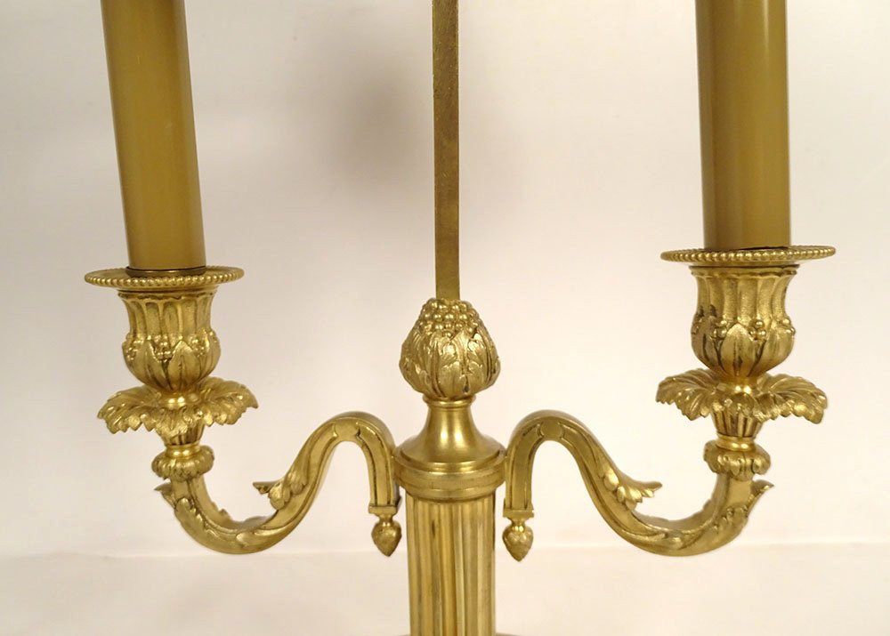 Louis XVI Two-light Bouillotte Lamp, Openwork Gilt Bronze, Late 19th Century-photo-4