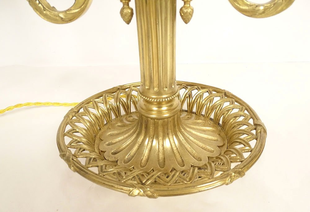Louis XVI Two-light Bouillotte Lamp, Openwork Gilt Bronze, Late 19th Century-photo-1