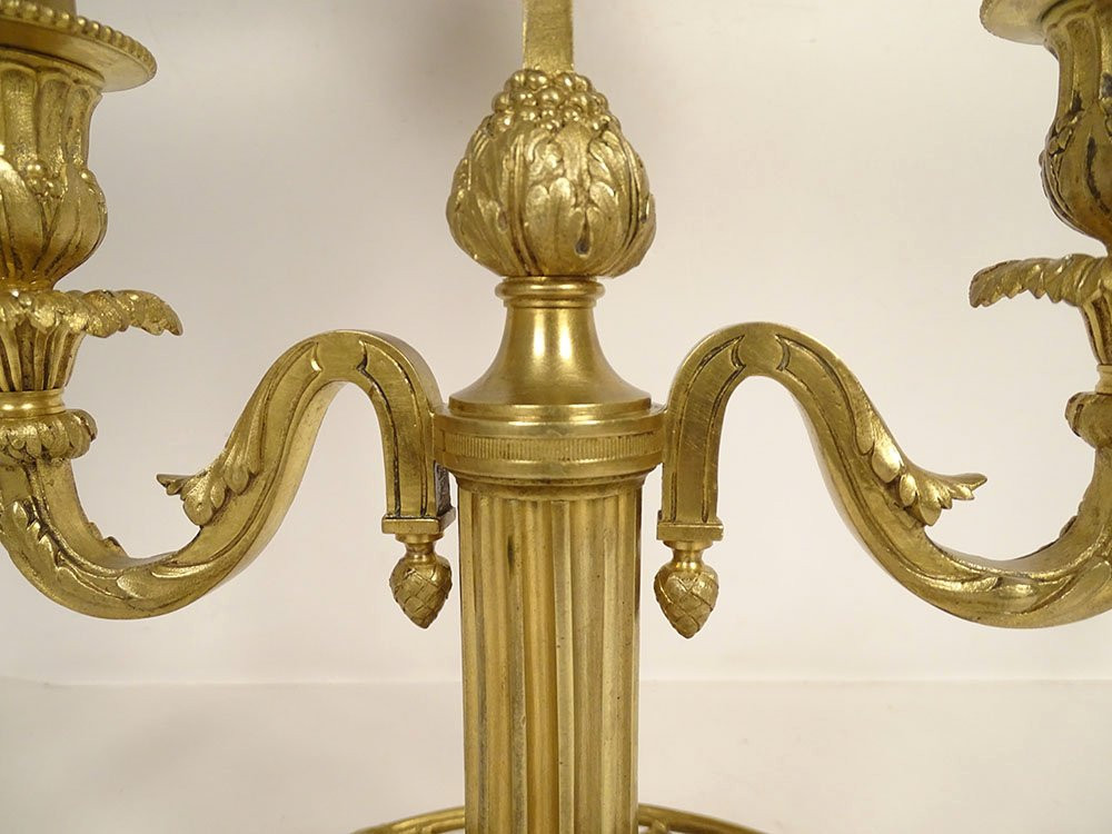 Louis XVI Two-light Bouillotte Lamp, Openwork Gilt Bronze, Late 19th Century-photo-2