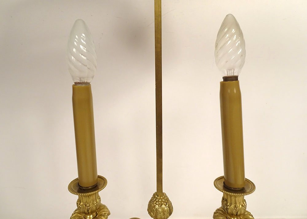 Louis XVI Two-light Bouillotte Lamp, Openwork Gilt Bronze, Late 19th Century-photo-3
