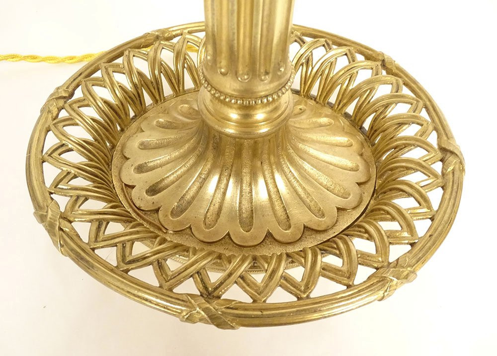 Louis XVI Two-light Bouillotte Lamp, Openwork Gilt Bronze, Late 19th Century-photo-4