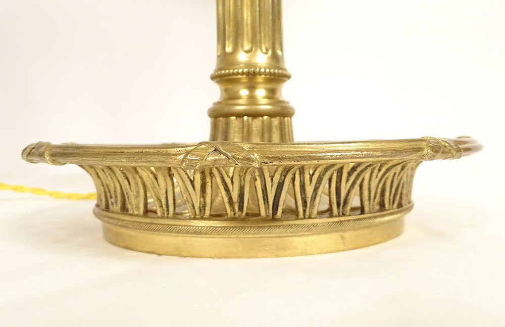 Louis XVI Two-light Bouillotte Lamp, Openwork Gilt Bronze, Late 19th Century-photo-5