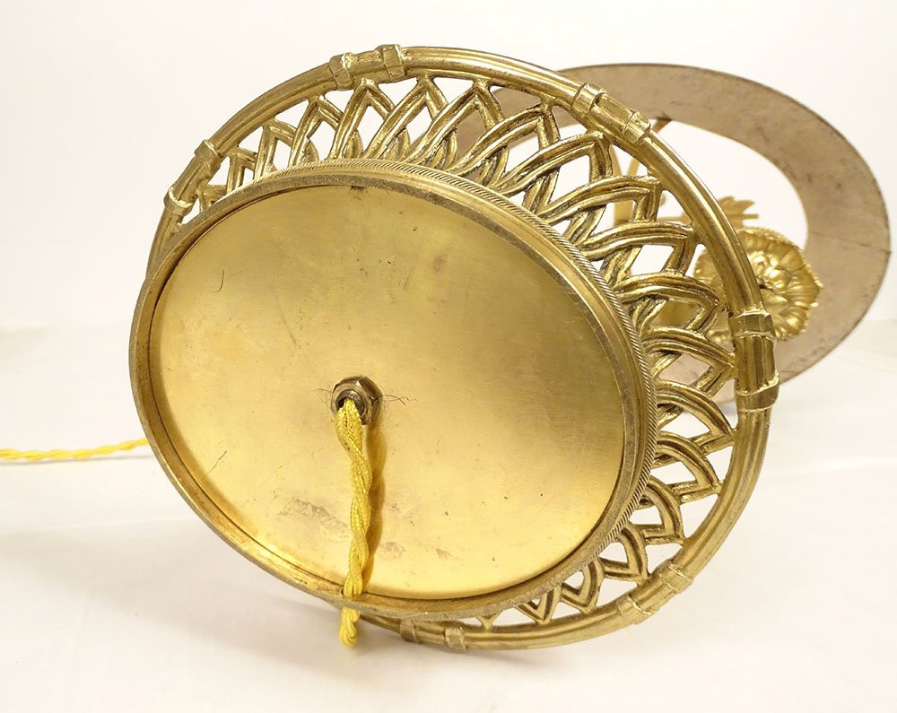 Louis XVI Two-light Bouillotte Lamp, Openwork Gilt Bronze, Late 19th Century-photo-6