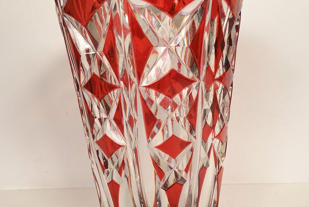 Saint-louis Deauville Red Cut Crystal Vase With Crosspieces, 20th Century-photo-4