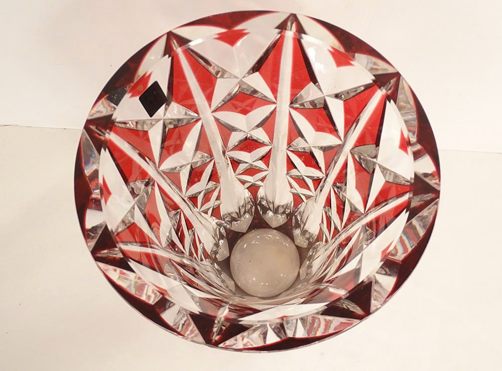 Saint-louis Deauville Red Cut Crystal Vase With Crosspieces, 20th Century-photo-2