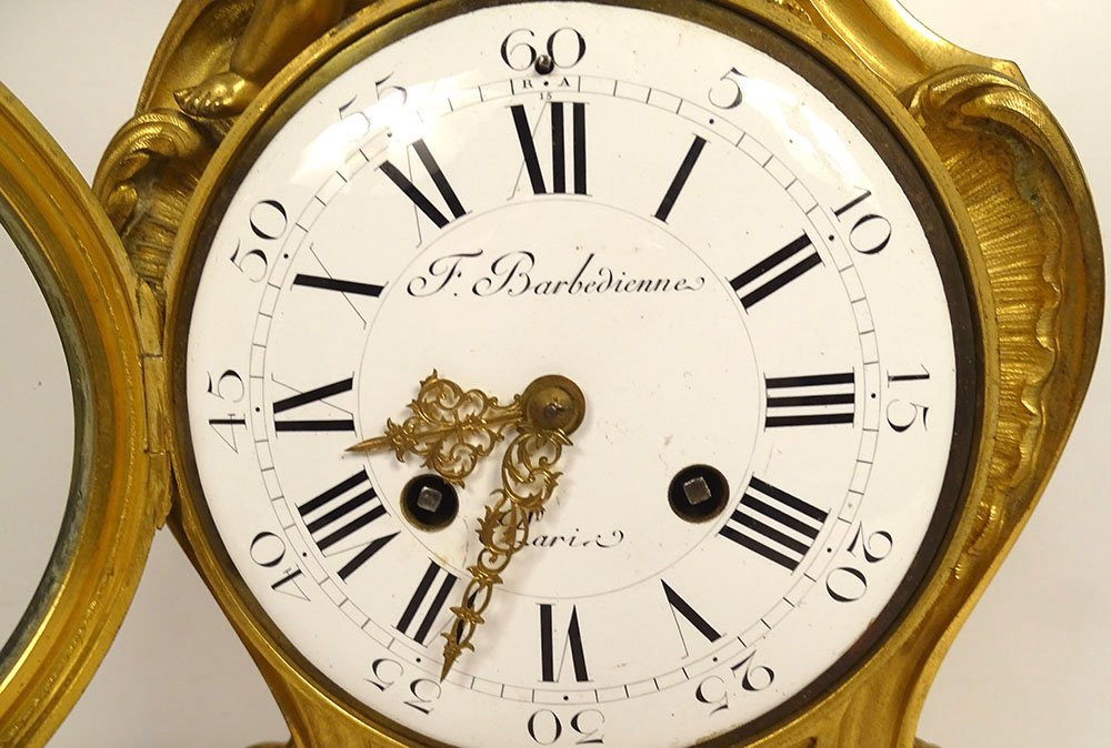 Louis XV Gilt Bronze Barbedienne Cherub Napoleon III 19th Century Cartel Clock-photo-3