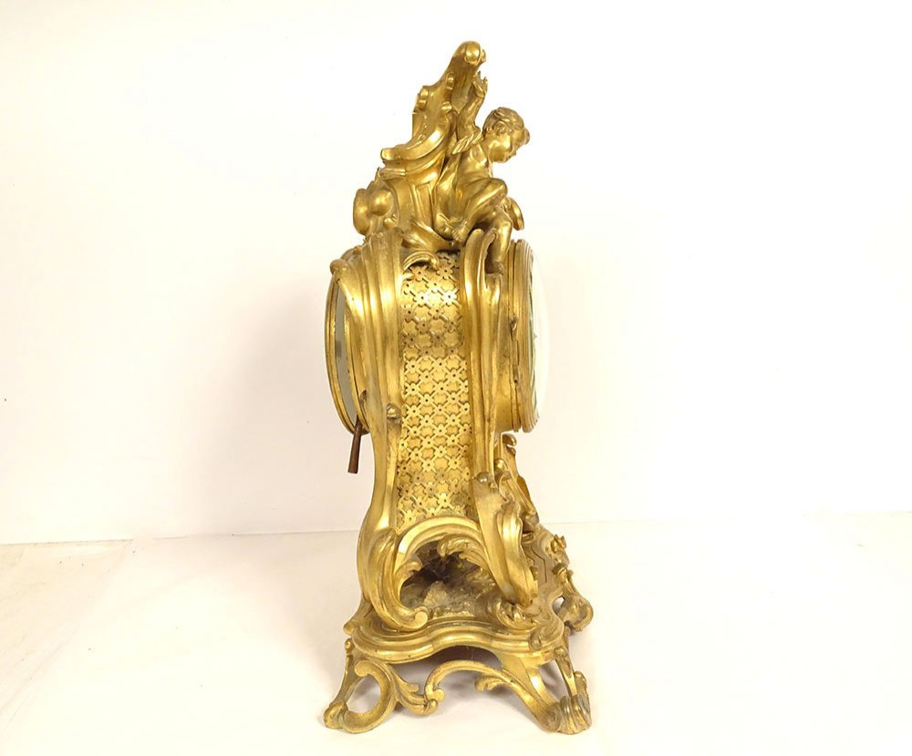 Louis XV Gilt Bronze Barbedienne Cherub Napoleon III 19th Century Cartel Clock-photo-4