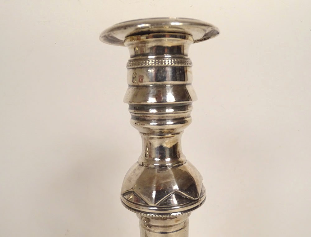 Pair Of Seditious Candlesticks With Silver-plated Bronze Marie-antoinette Profile, Late 18th Century-photo-2