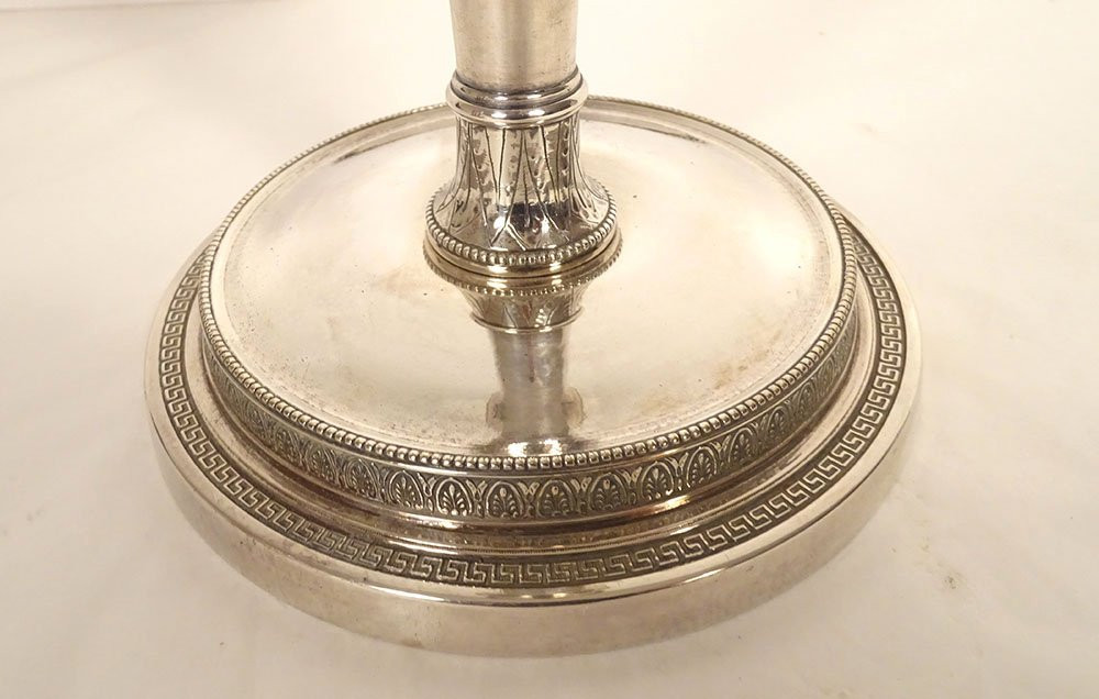 Pair Of Seditious Candlesticks With Silver-plated Bronze Marie-antoinette Profile, Late 18th Century-photo-3