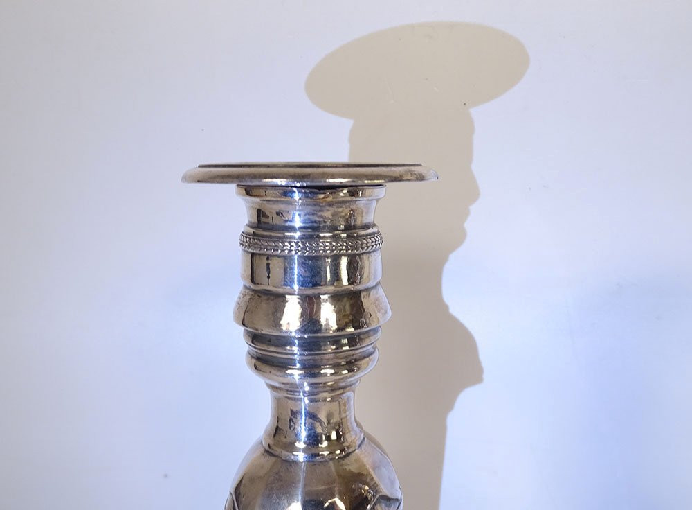 Pair Of Seditious Candlesticks With Silver-plated Bronze Marie-antoinette Profile, Late 18th Century-photo-7