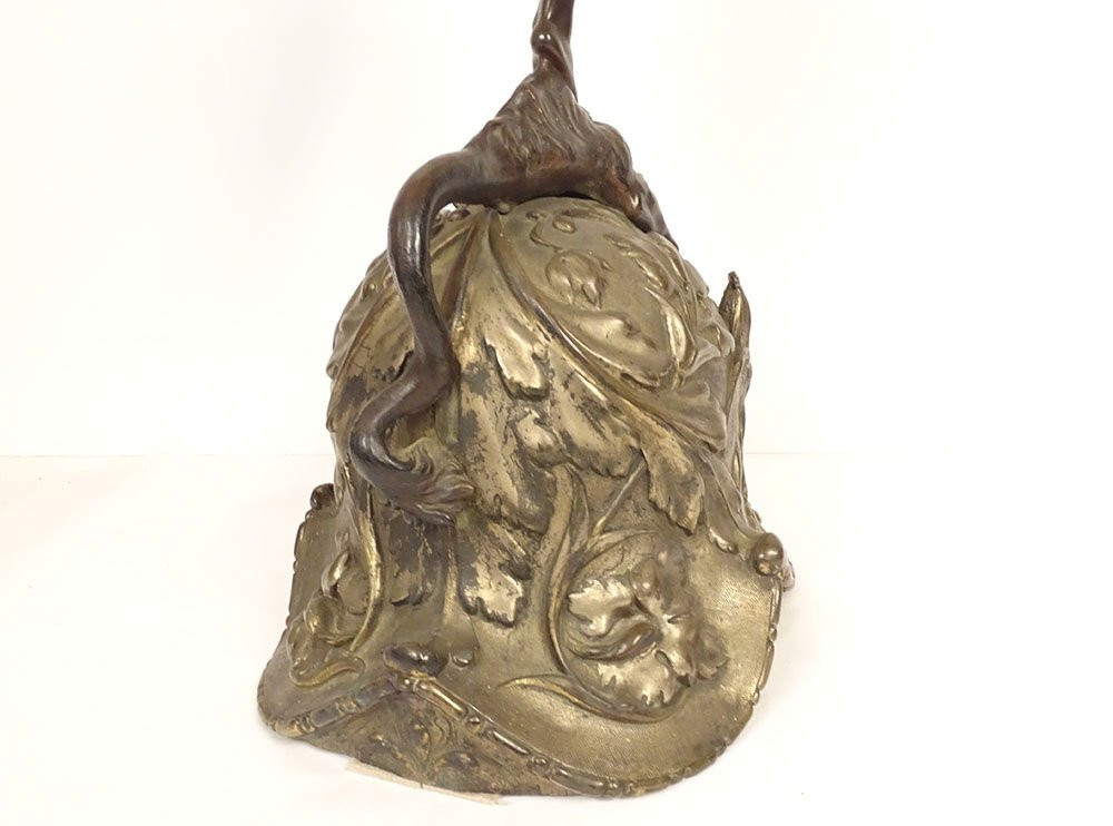 Large Bronze Clock Archangel St Michael Dragon Helmet Rooster River XIXth-photo-3