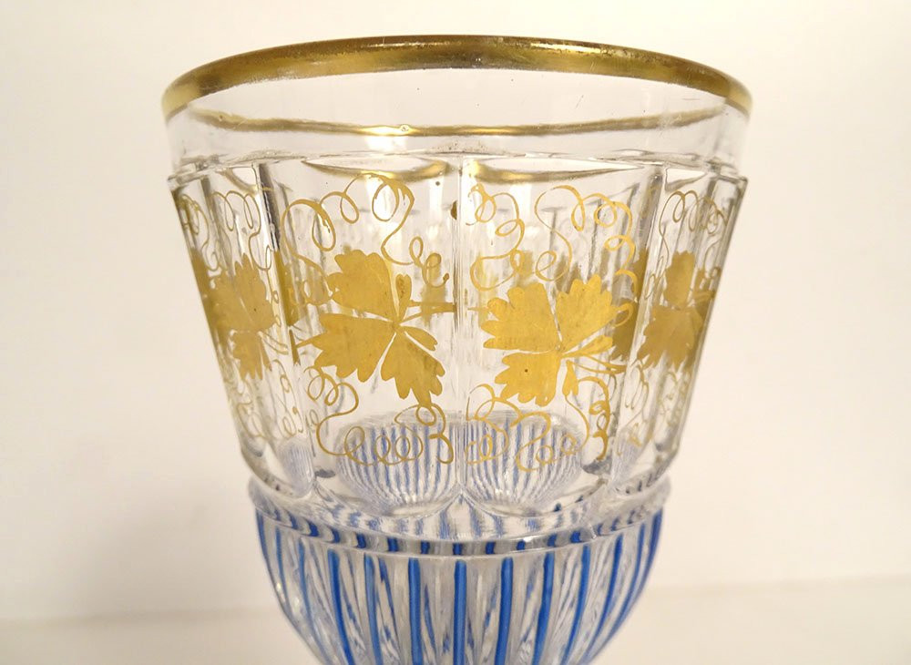Verre à pied Charles X cristal dorure émaillé vigne St-Louis Baccarat XIXè-photo-2