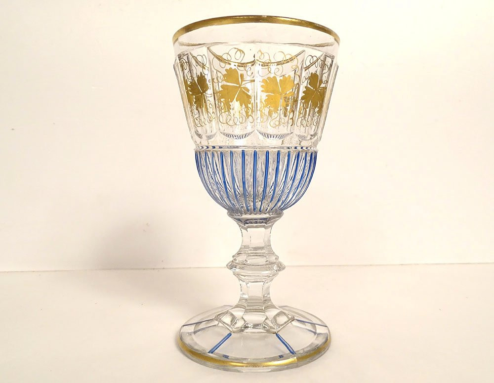 Verre à pied Charles X cristal dorure émaillé vigne St-Louis Baccarat XIXè-photo-4