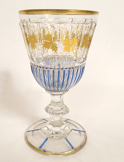 Verre à pied Charles X cristal dorure émaillé vigne St-Louis Baccarat XIXè
