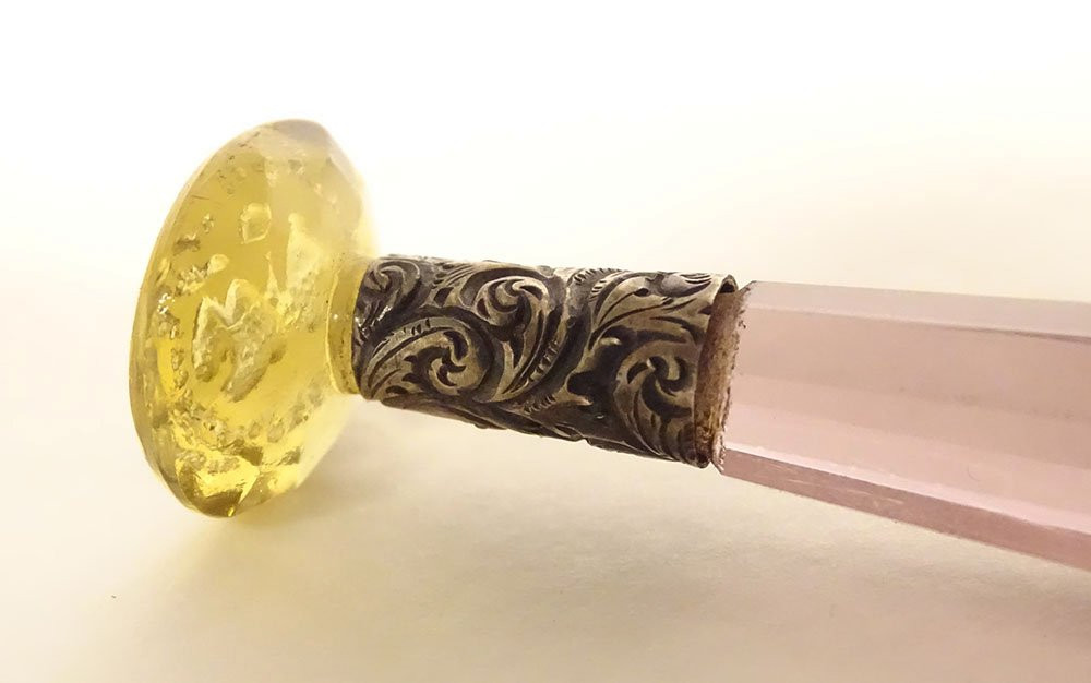 Cachet sceau citrine cœurs Fidélité manche verre améthyste XIXème siècle-photo-3