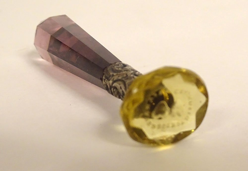 Cachet sceau citrine cœurs Fidélité manche verre améthyste XIXème siècle-photo-1