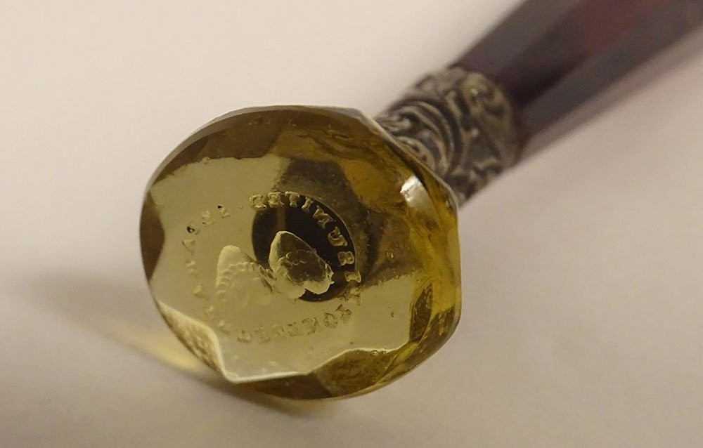 Cachet sceau citrine cœurs Fidélité manche verre améthyste XIXème siècle-photo-3