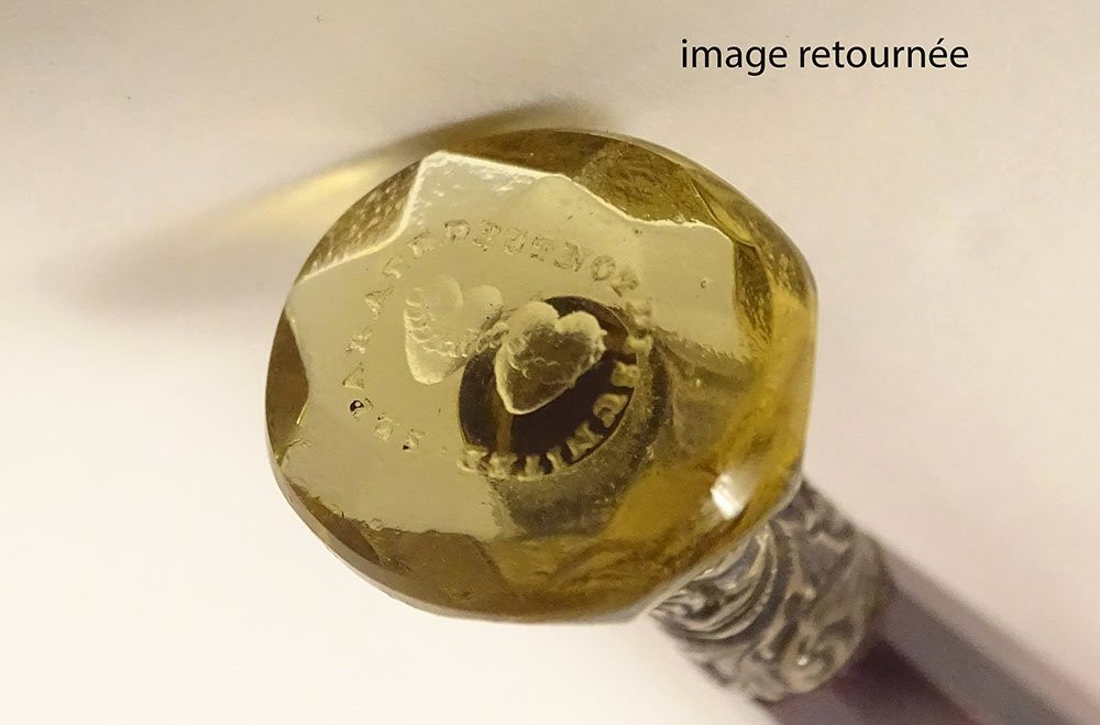 Cachet sceau citrine cœurs Fidélité manche verre améthyste XIXème siècle-photo-4