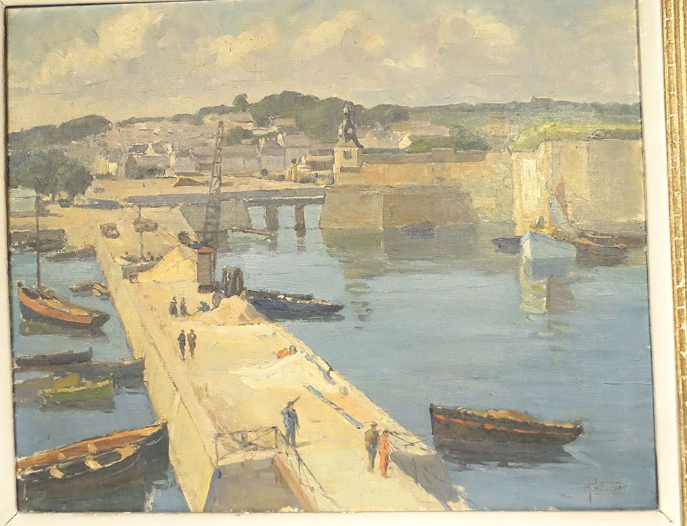 HST tableau marine port Concarneau Pellerier bateaux pêche Bretagne XXème-photo-2