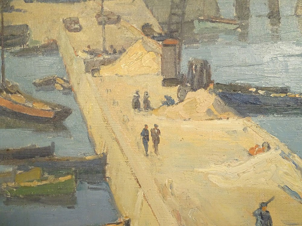 HST tableau marine port Concarneau Pellerier bateaux pêche Bretagne XXème-photo-3