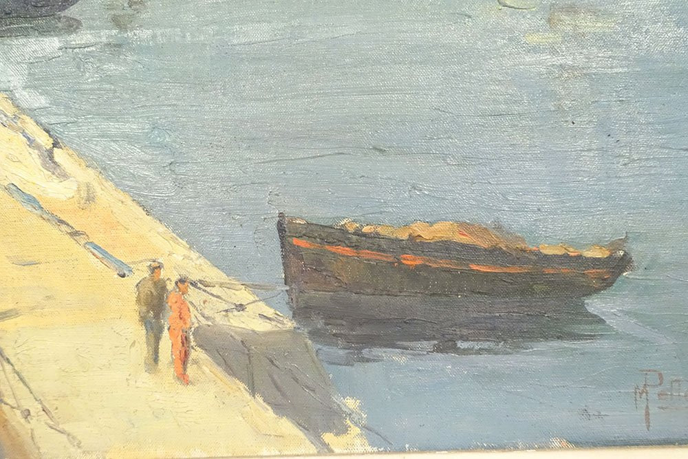 HST tableau marine port Concarneau Pellerier bateaux pêche Bretagne XXème-photo-1
