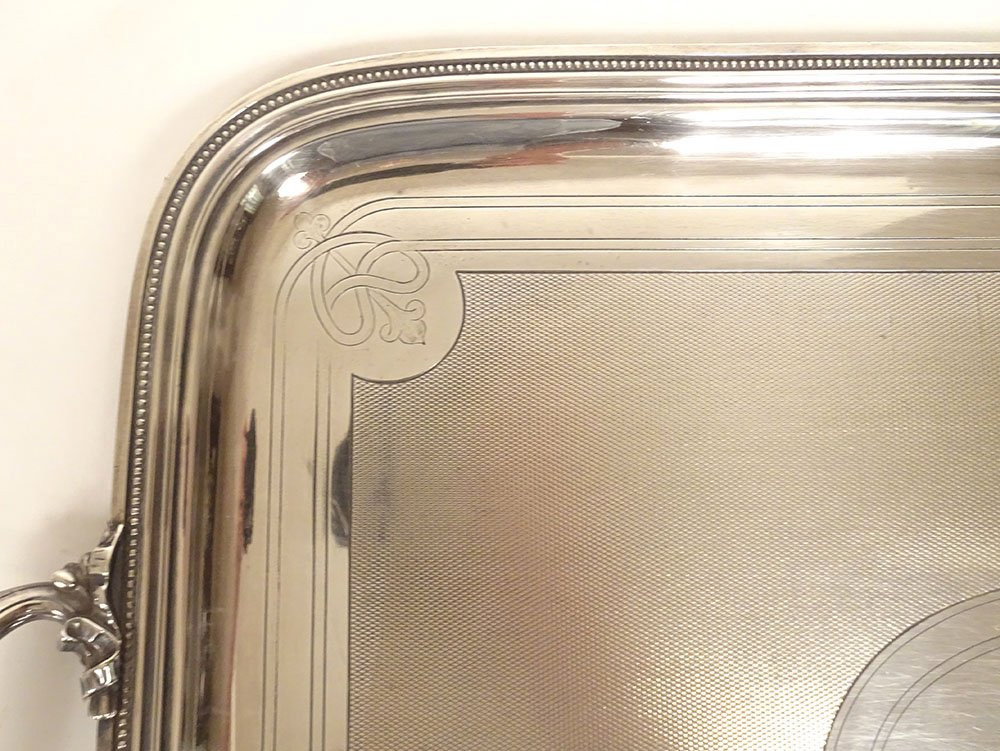 Large Louis XVI Silver-plated Bronze Serving Tray With Handles, Christofle, 19th Century-photo-2