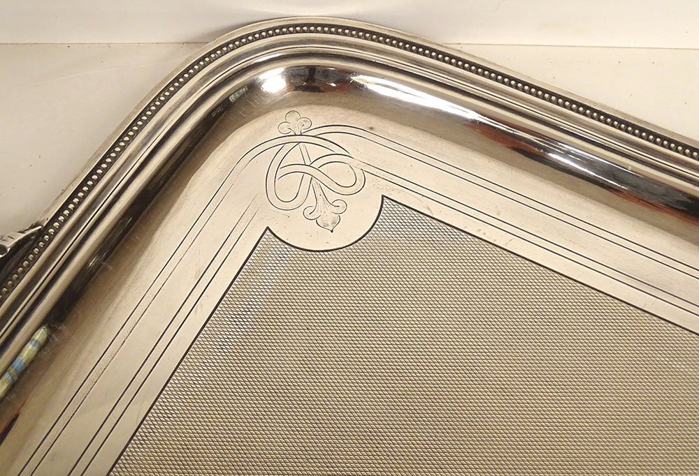 Large Louis XVI Silver-plated Bronze Serving Tray With Handles, Christofle, 19th Century-photo-4