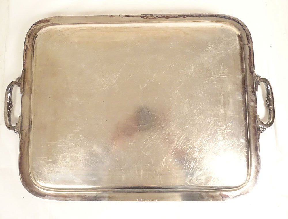 Large Louis XVI Silver-plated Bronze Serving Tray With Handles, Christofle, 19th Century-photo-6