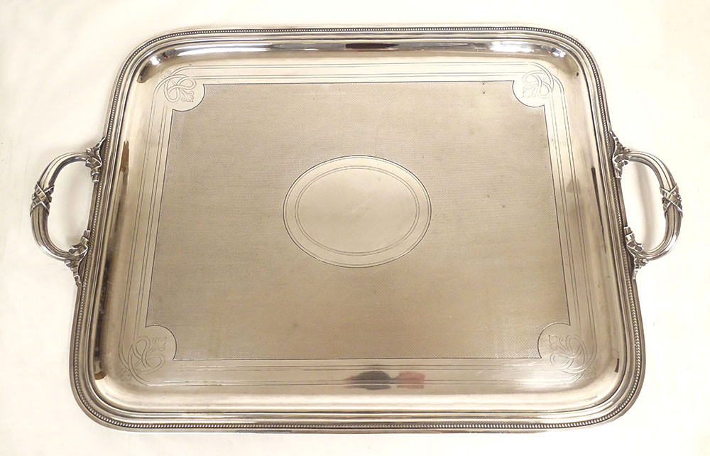 Large Louis XVI Silver-plated Bronze Serving Tray With Handles, Christofle, 19th Century