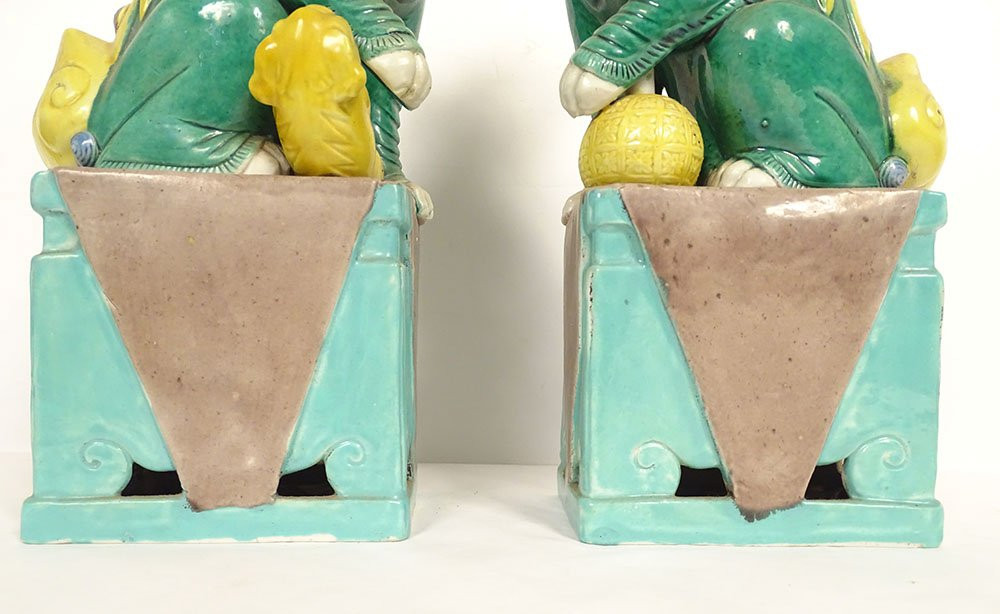 Pair Of Chinese Porcelain Dragon And Dog Sculptures From Fo, China, 19th Century-photo-3