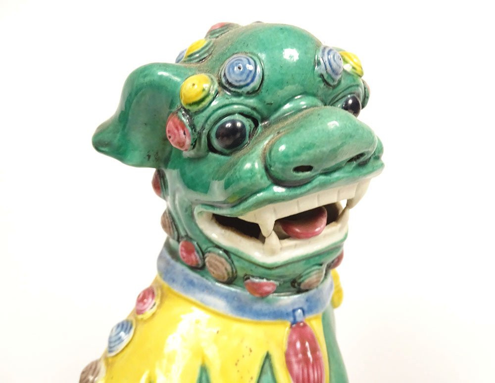 Pair Of Chinese Porcelain Dragon And Dog Sculptures From Fo, China, 19th Century-photo-5