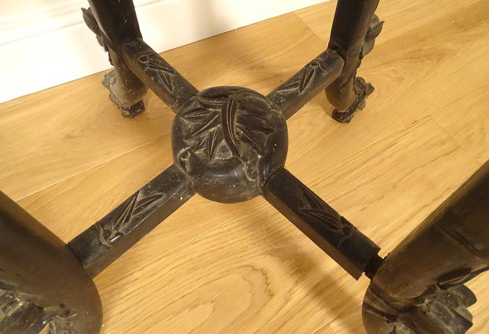 Incense Table Stand Carved Ironwood Marble Vietnam Indochina 19th Century-photo-1