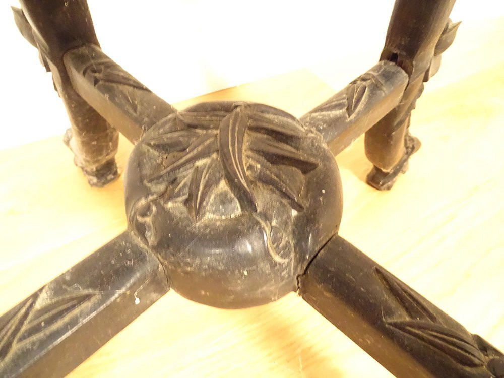 Incense Table Stand Carved Ironwood Marble Vietnam Indochina 19th Century-photo-2