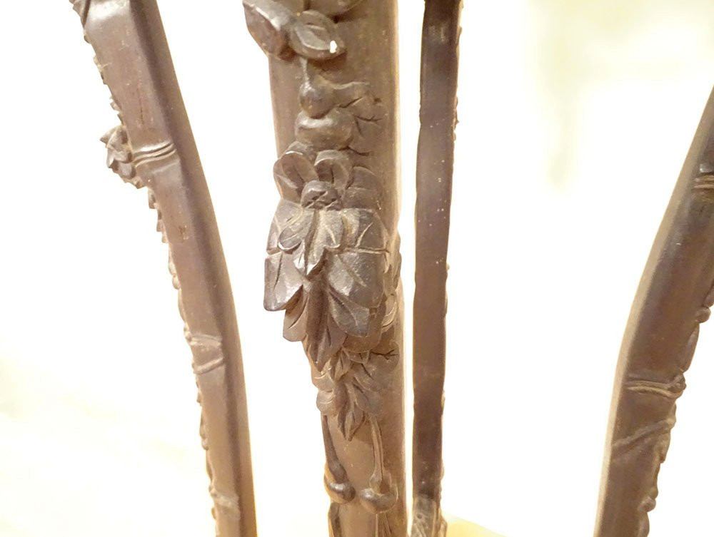 Incense Table Stand Carved Ironwood Marble Vietnam Indochina 19th Century-photo-5