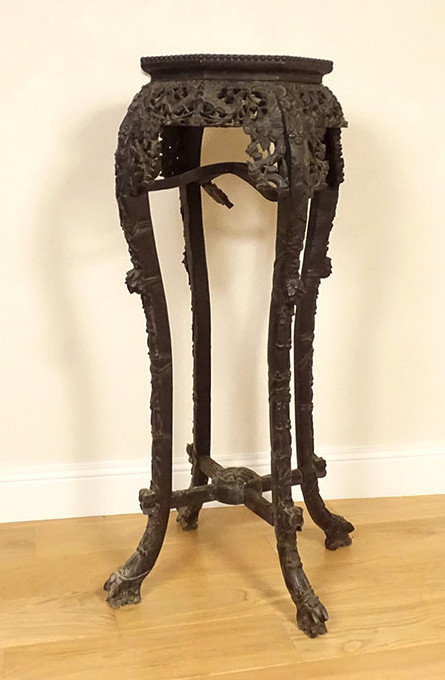 Incense Table Stand Carved Ironwood Marble Vietnam Indochina 19th Century