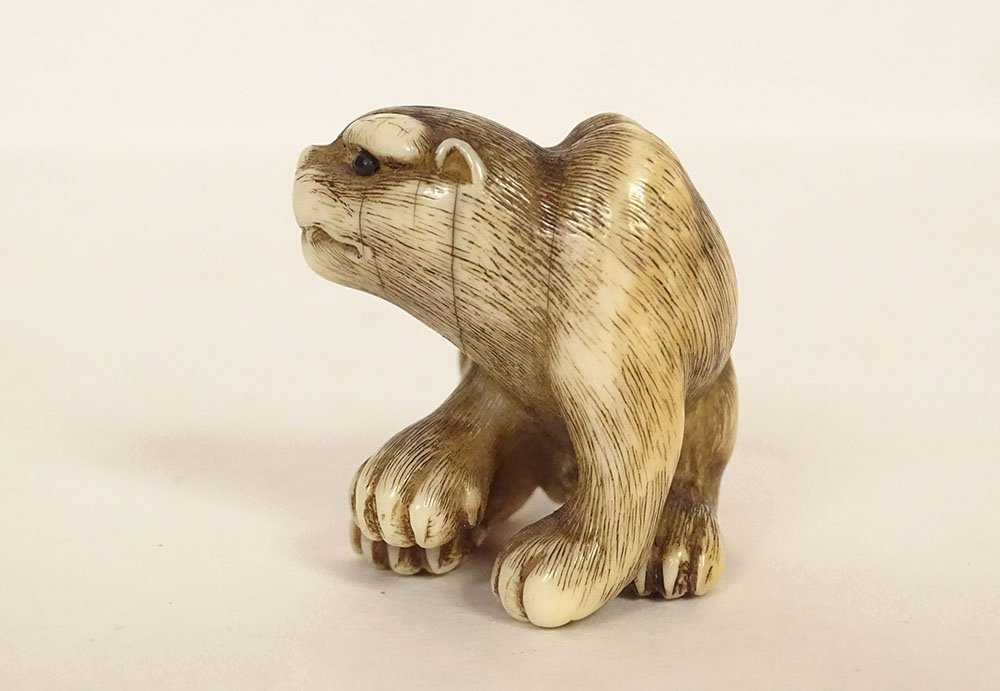Netsuke ivoire sculpté tigre signé Unsho Hakuryu Japon Edo XIXème siècle-photo-2