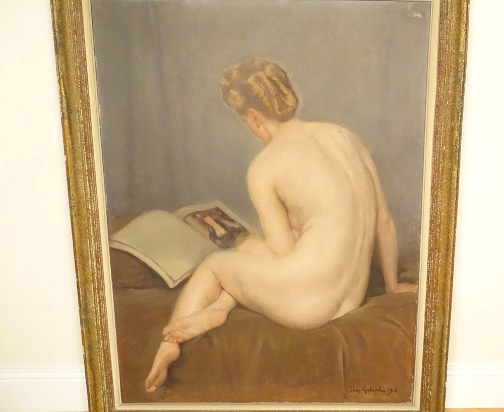 Grande HST tableau Léon Galand femme nue à lecture Exposition Salon 1943-photo-2