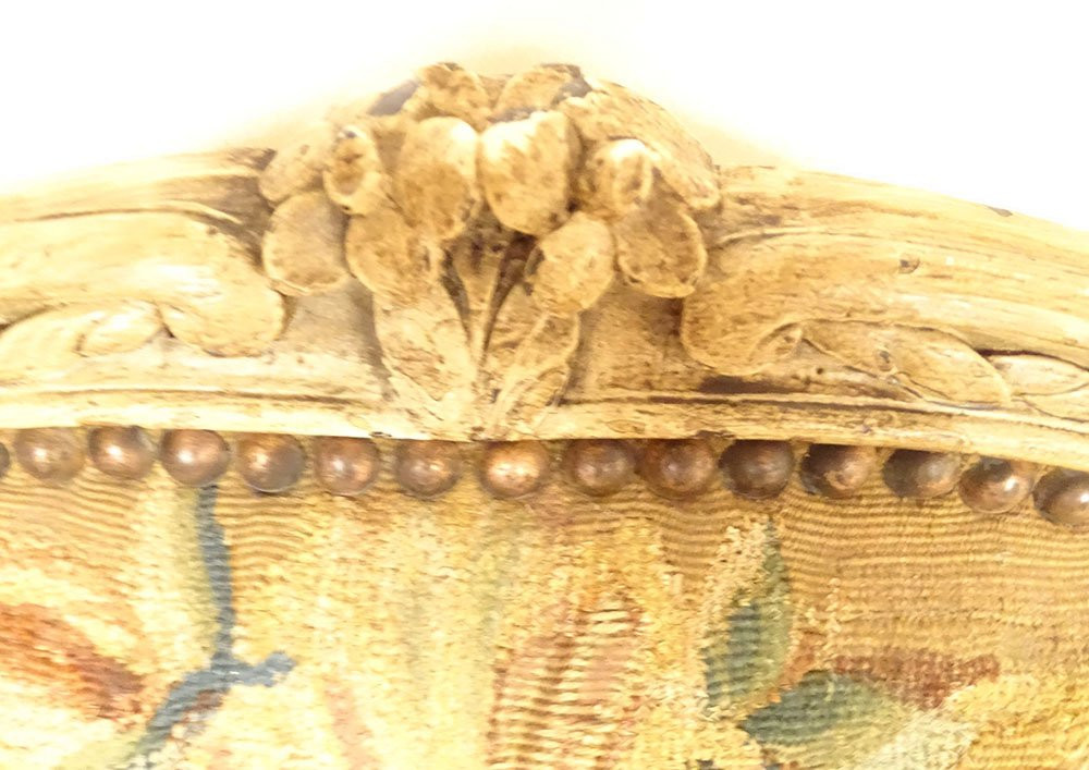 Paire fauteuils à la reine Louis XV bois tapisserie Aubusson Fable Fontaine 18è-photo-4