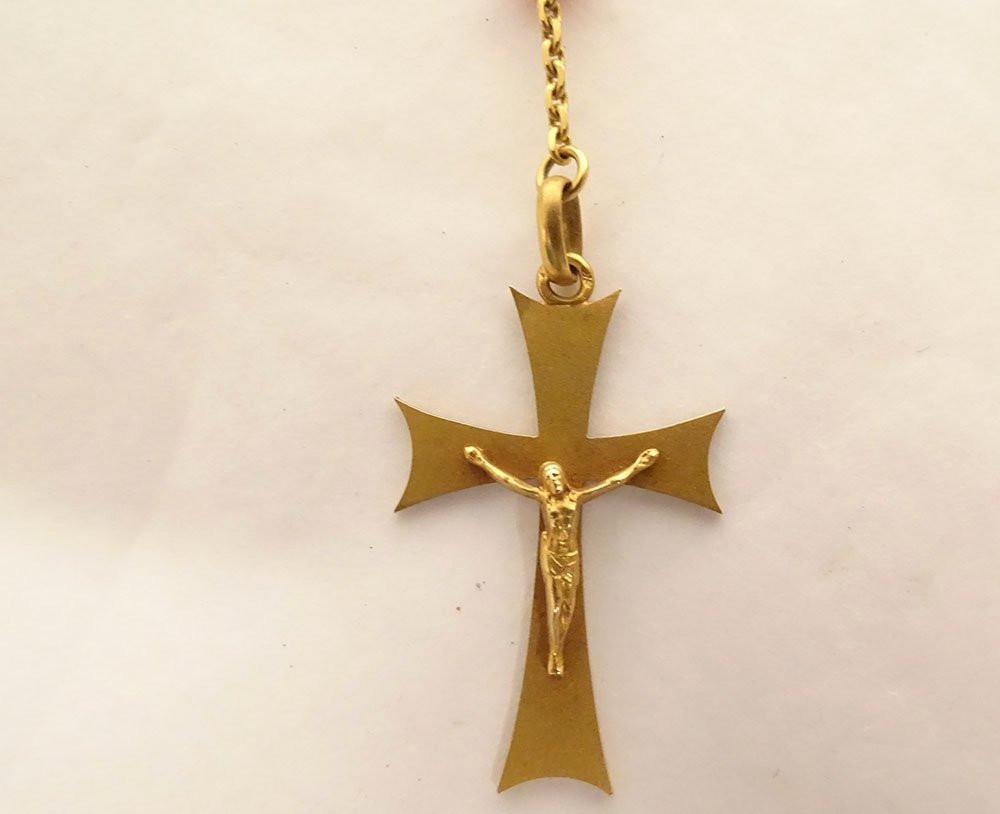 18 Carat Solid Gold Rosary Beads Carnelian Cross Christ Rosary 20th Century-photo-3