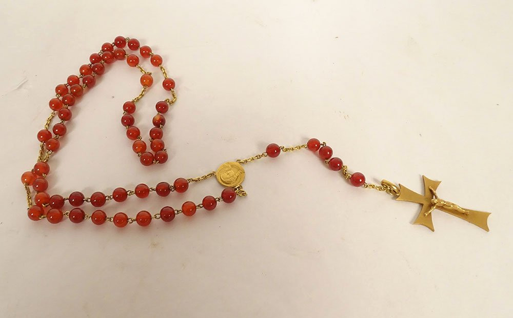 18 Carat Solid Gold Rosary Beads Carnelian Cross Christ Rosary 20th Century-photo-5