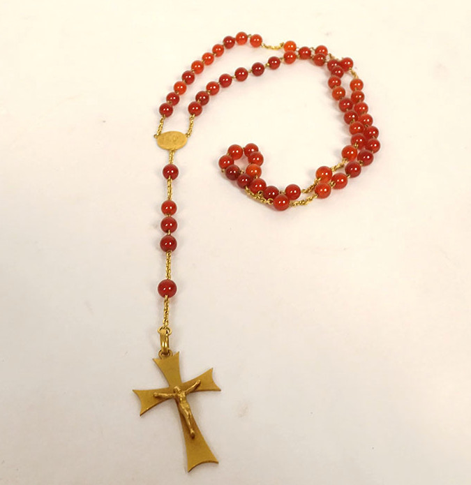 18 Carat Solid Gold Rosary Beads Carnelian Cross Christ Rosary 20th Century