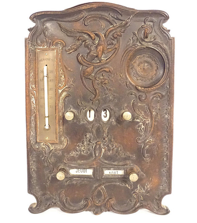 Perpetual Calendar Watch Holder Thermometer Ebonite Griffin Art Nouveau